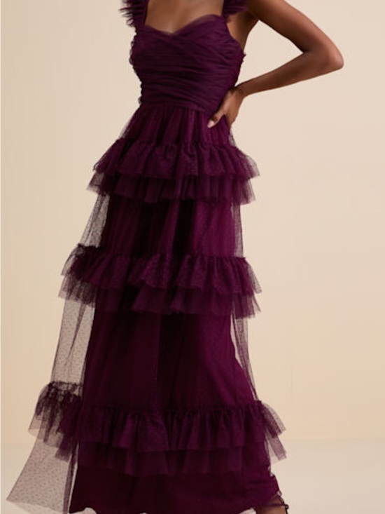 Lulus Dresses & Skirts - Lulus Pure Radiance Plum Purple Mesh Swiss Dot Tiered Maxi Dress - Size S